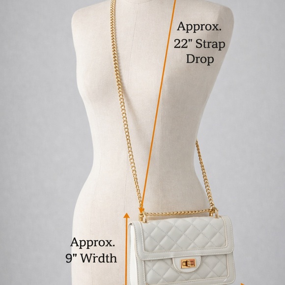 Quilted Crossbody Bag White with Gold Chain Strap - Picture 14 of 16